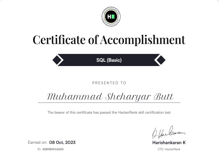 SQL (Basic) certificate