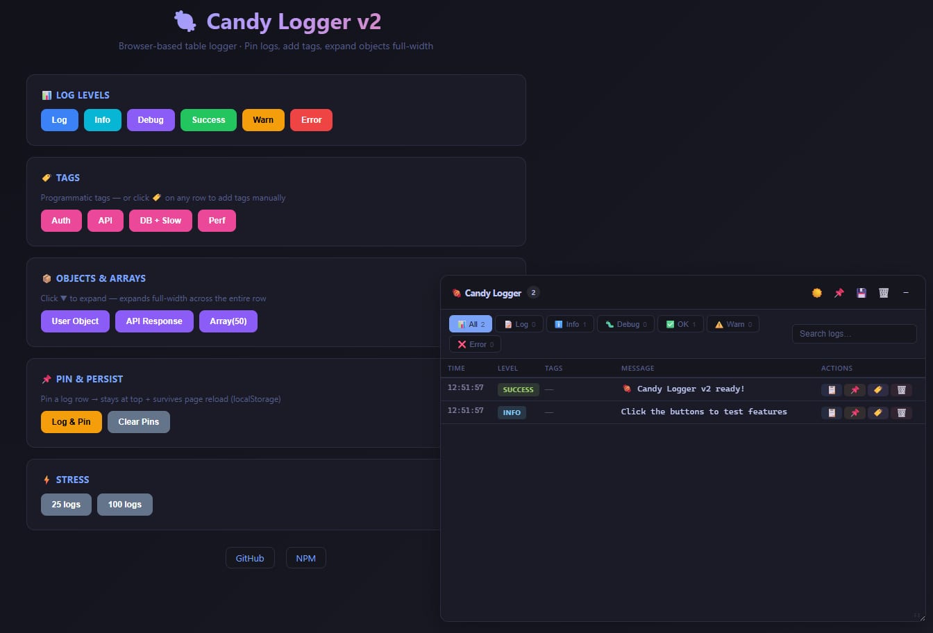🚀 Candy Logger v2 is here - a browser logger with a real UI and tagging, exports and more goodies