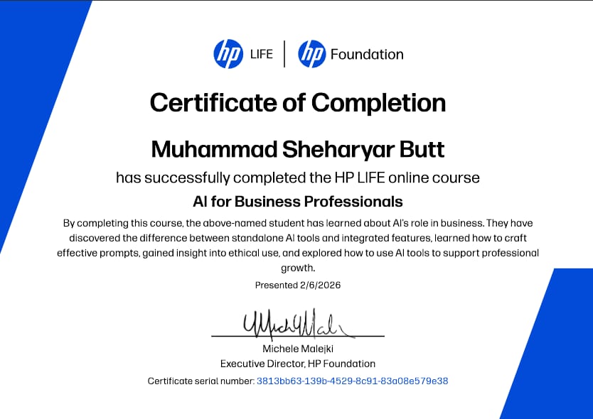 AI for Business Professionals certificate