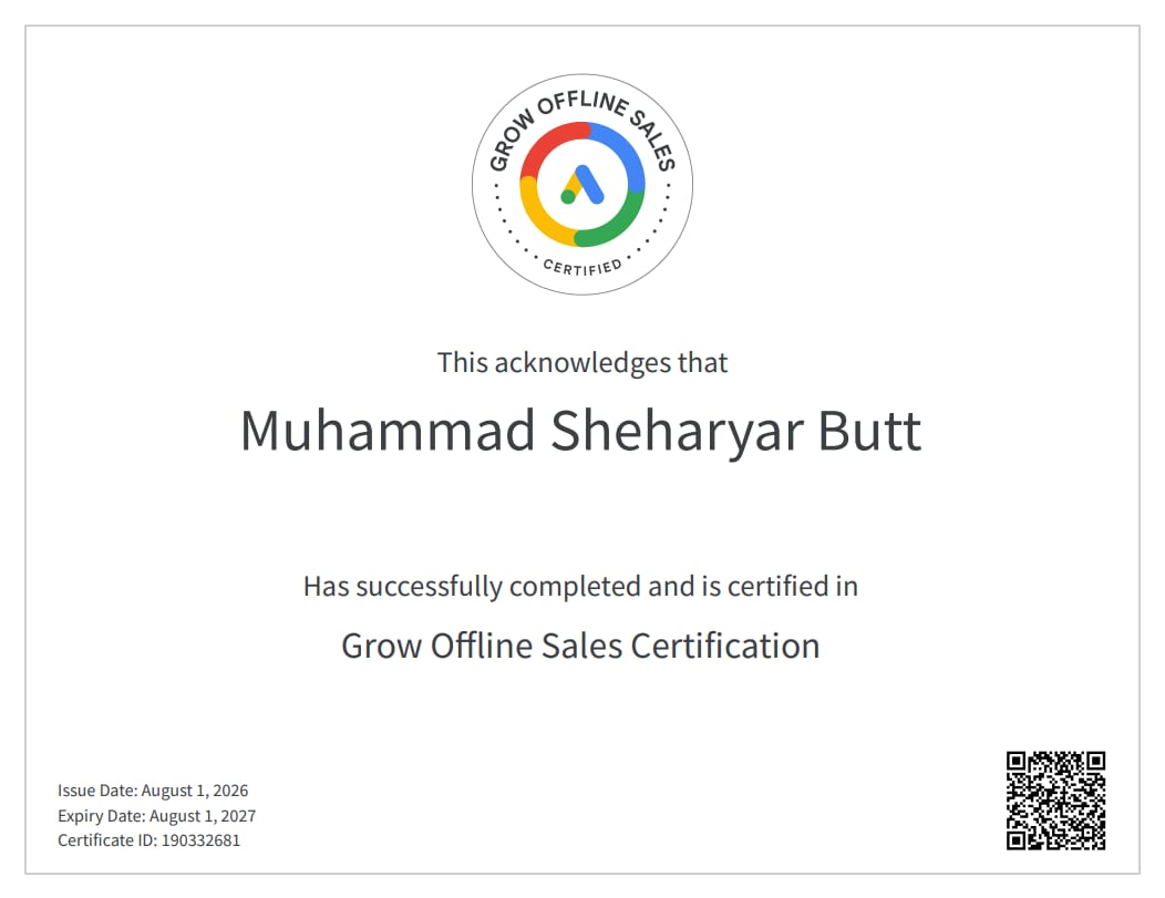 Grow Offline Sales certificate